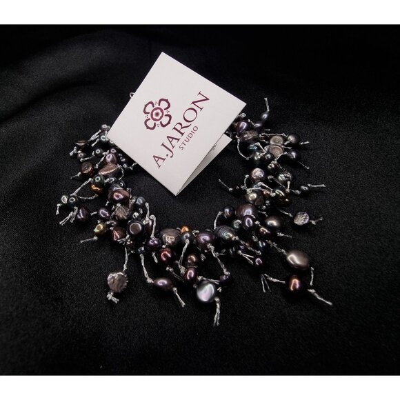 Rare Find Amanda Jaron Studio Multi-Black Pearl Cluster Bracelet With Adjustable - Picture 2 of 7